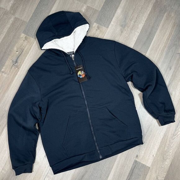 Forecast Fleece Sherpa Lined Full Zip Hoodie Jacket Blue Large - Picture 3 of 11